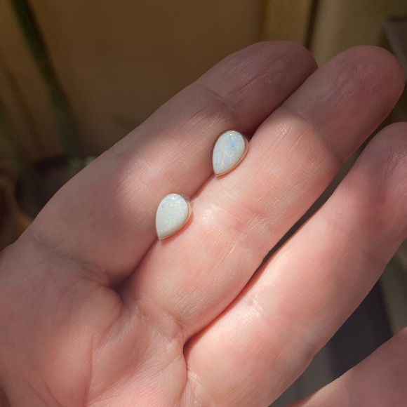 Genuine Opal Teardrop Earrings in Sterling Silver - Picture 4 of 6